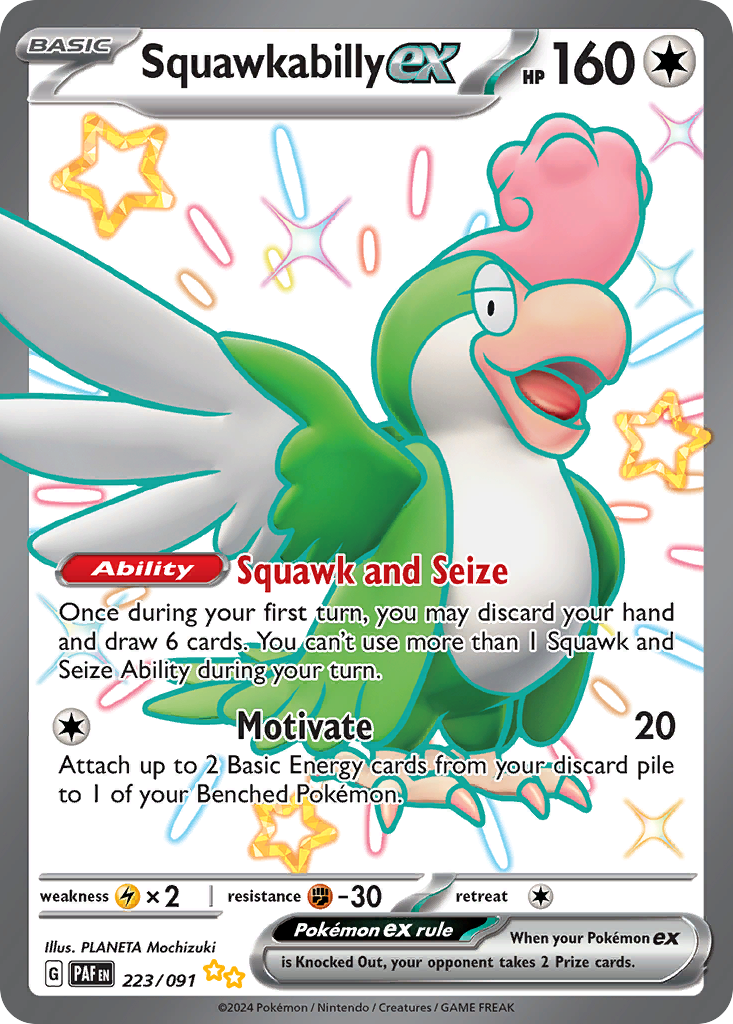 Squawkabilly ex 223/091 Paldean Fates Pokemon Holo